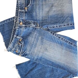 Maurices Blue Straight Raw Edge Cropped Thick Stitch Vintage Fading Jeans 12